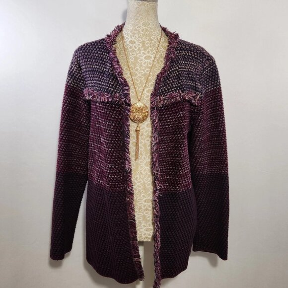 Chico's Women's SZ 3P/XL Purple Textured Tweed Long Sleeve Open Front Jacket - Picture 1 of 14